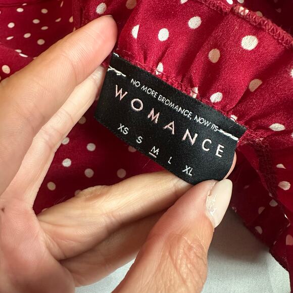 Womance Red/White Polka Dot, Quarter Button Down Short Sleeve Shirt Dress- M - Picture 3 of 10